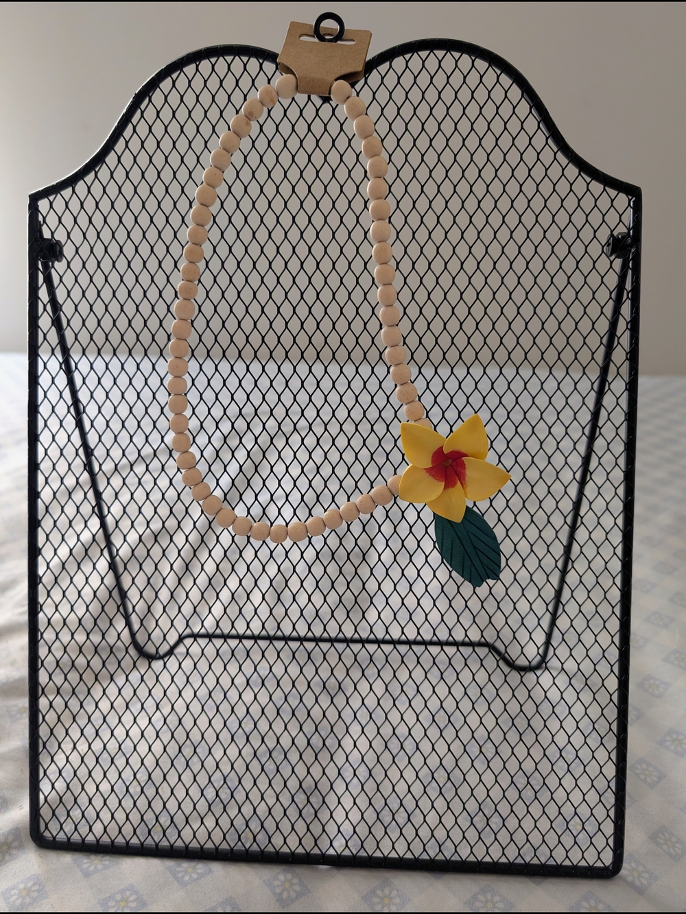 Wooden Necklace with Yellow Tropical Flower